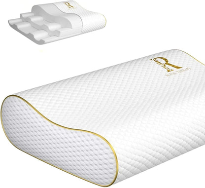 Royal Therapy Memory Foam Pillow, Queen Neck Pain Relief, Contour Cervical Pillow, for Neck and Shoulder Pain, Side, Back and Stomach Sleeper, 24x14x5 inches