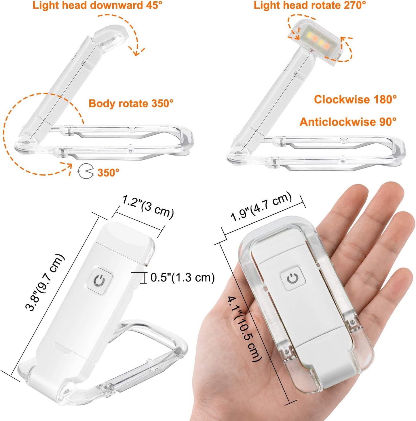 BIGLIGHT Amber Book Reading Light, LED Clip on Book Lights, Reading Lights for Books in Bed, Small Book Light for Kids, USB Rechargeable, 2 Brightness Adjustable for Eye Protection, Orange
