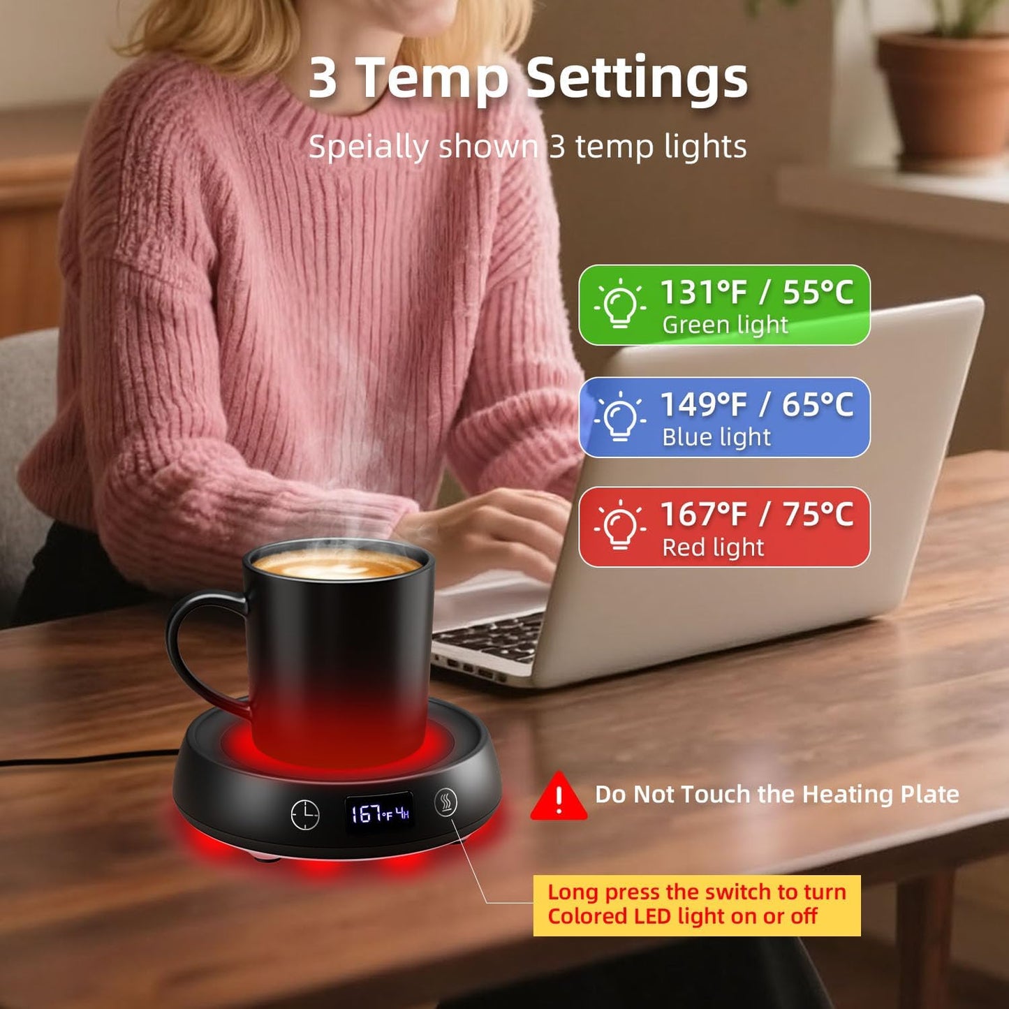 Mug Warmer for Desk, Timer Candle Warmer Lamp Scented Wax Melt Melter, Pink | Electric Heated Mug Tea Coffee Cup Candle Plate Oil Wax Melter Warmer for Home Office, 1-9H Auto Shut Off, Coffee Lovers Gift