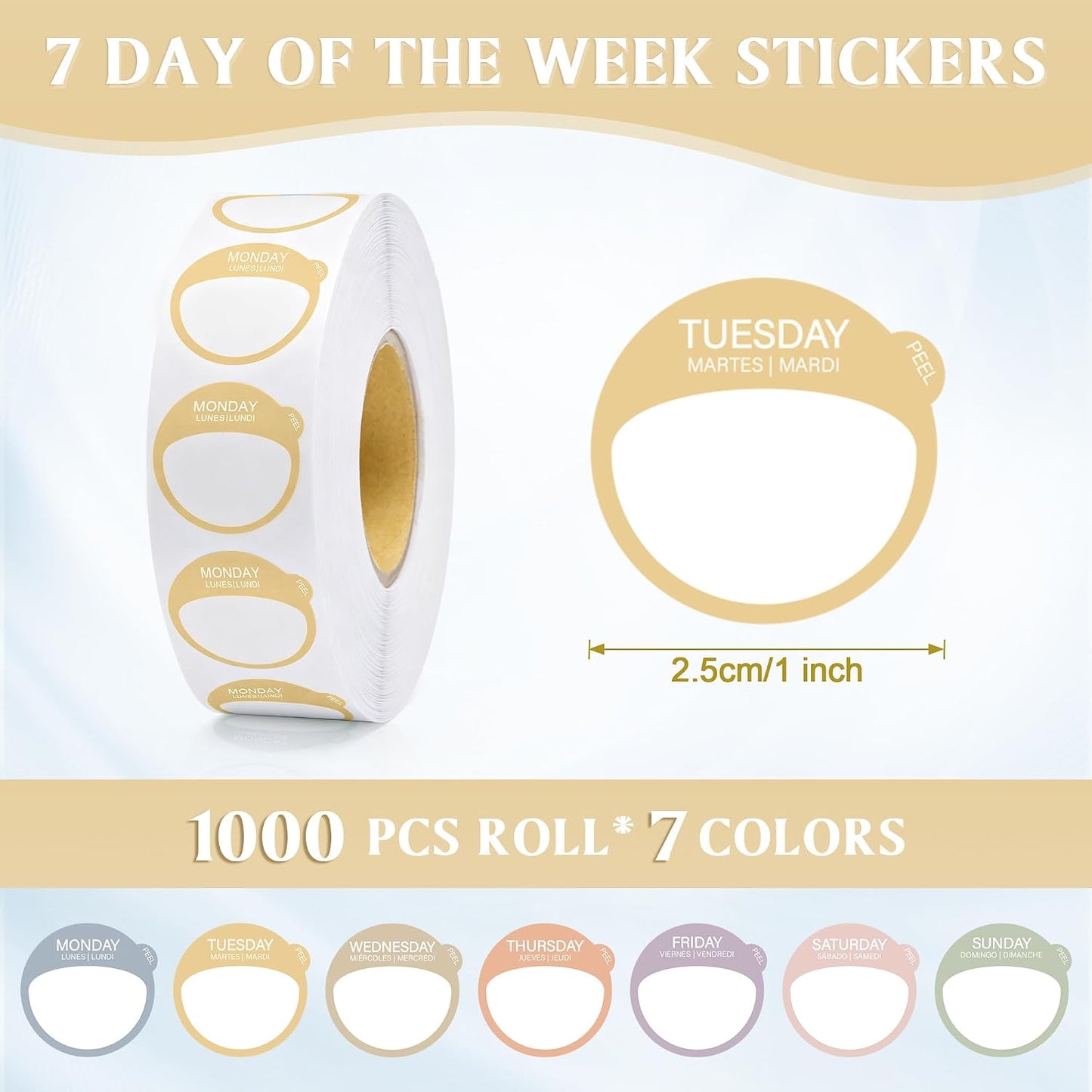 Sayglossy 7000 Pcs Day of the Week Food Labels, Removable Date Stickers for Food, Monday to Sunday Dots, Self Adhesive Stickers for Restaurant Kitchen Container & Organization(Macaron Color,Round)