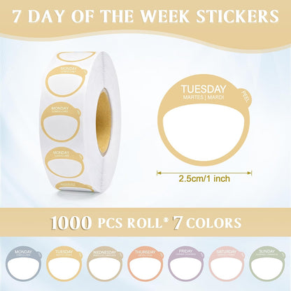 Sayglossy 7000 Pcs Day of the Week Food Labels, Removable Date Stickers for Food, Monday to Sunday Dots, Self Adhesive Stickers for Restaurant Kitchen Container & Organization(Macaron Color,Round)