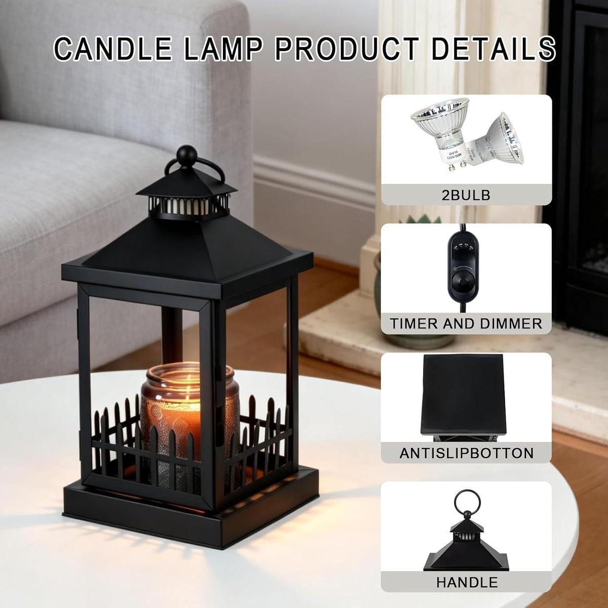 2026 New Candle Warmer Lamp with Timer,Compatible with 3 Wick Candles Jars,Vintage Candle Warmer Lantern Lamp,Dimmable Farmhouse Candle Lamp Warmer,Fully Enclosed and Hanging Up Designed