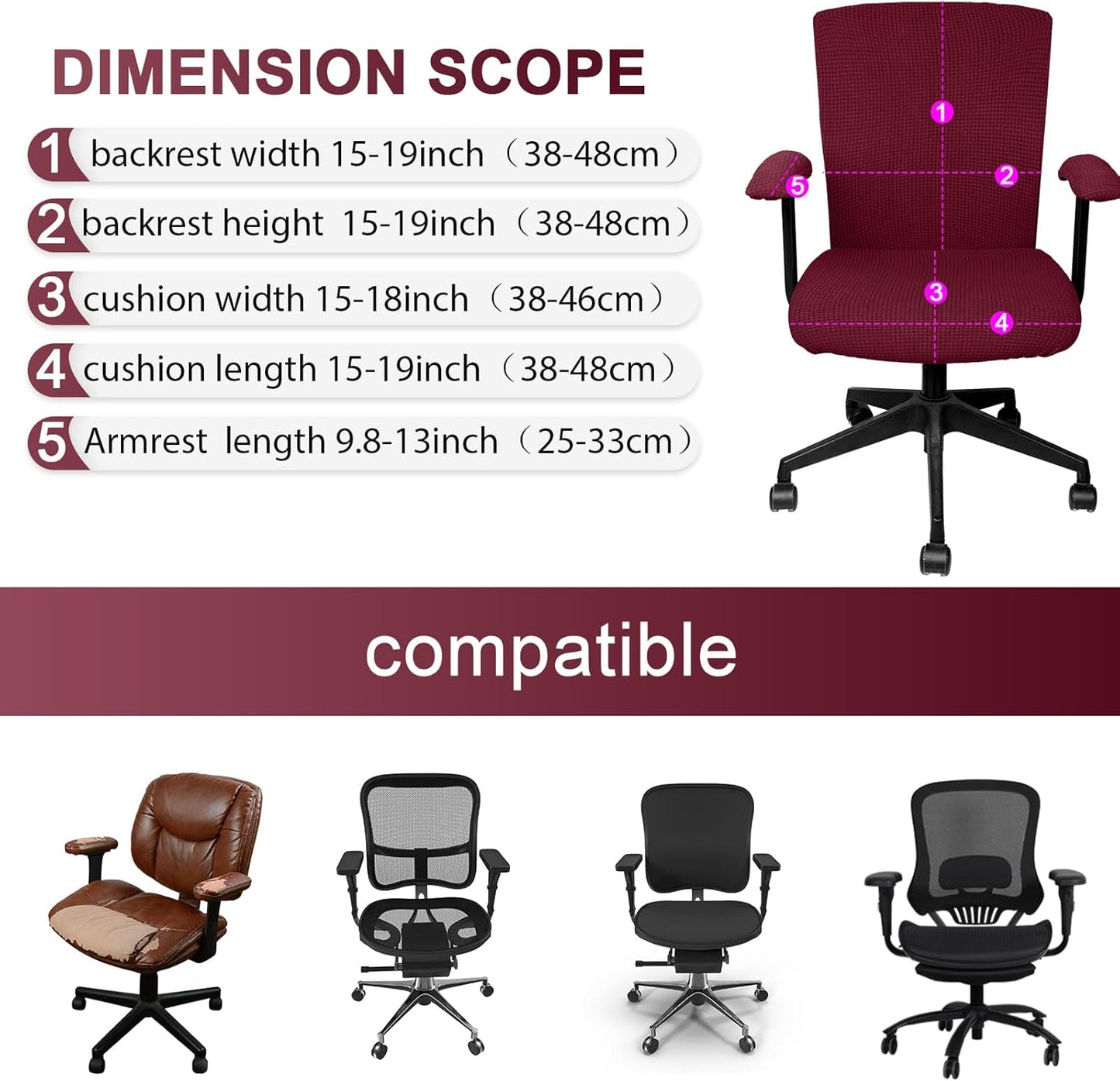 Tallew 4 Pcs Office Chair Covers Set Computer Universal Protective Stretchable Chair Seat Covers Desk Armrest Slipcovers Pads Office Cushion Backrest for Rotating (XL,Silver Gray)