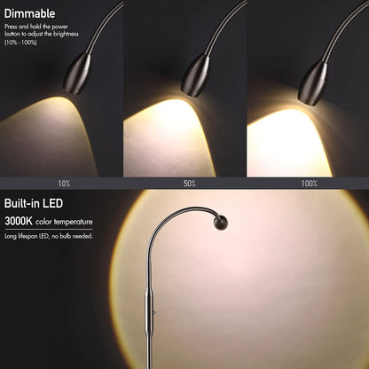 O’Bright Ray – Adjustable LED Beam Floor Lamp, Dimmable and Zoomable Spotlight, Flexible Gooseneck, Reading/Crafting Standing Lamp, Work Table Light, Matte Black