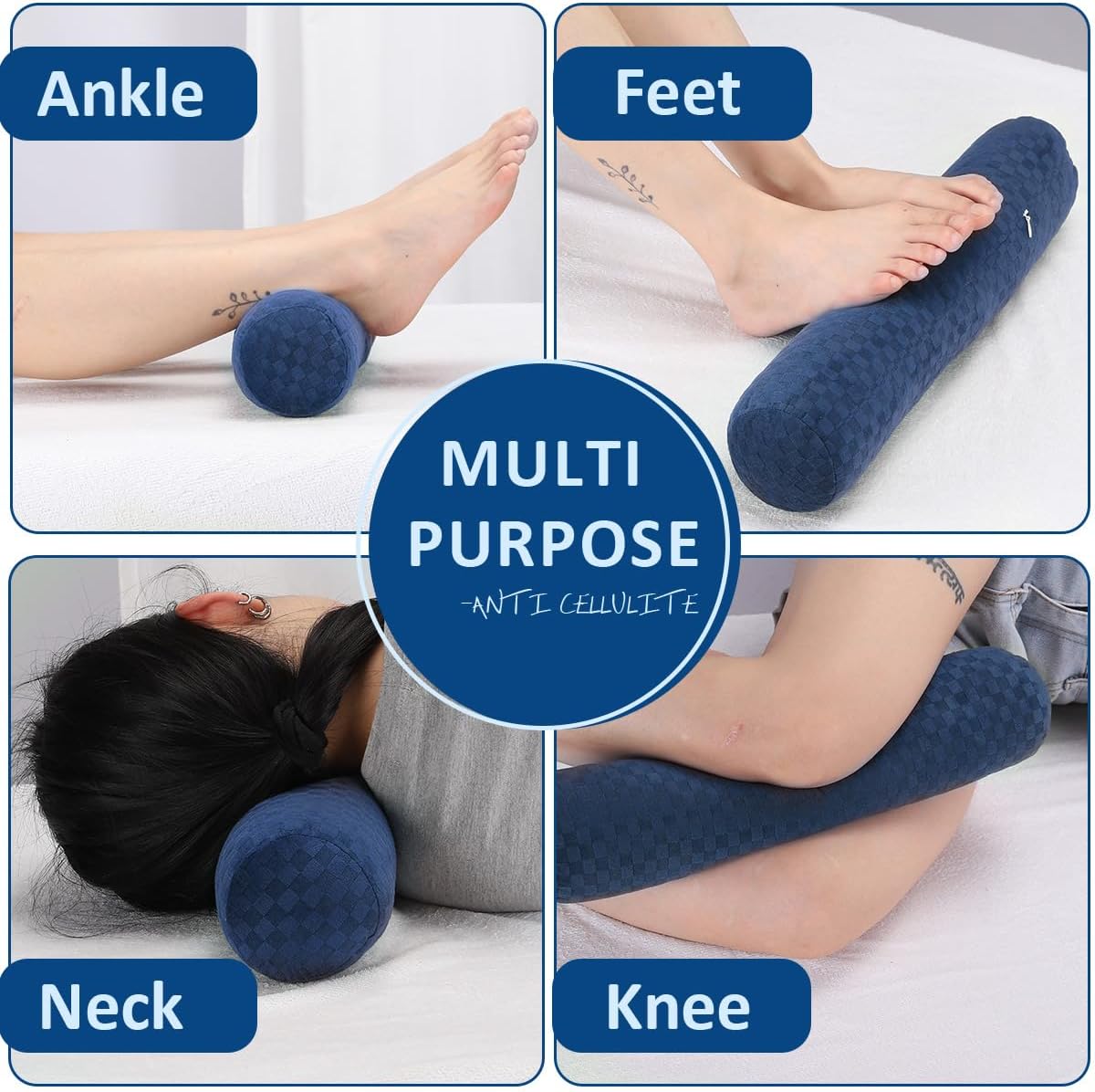 Neck Roll Pillow, Cervical Neck Pillow Bolster Pillow for Sleeping | Cotton neck roll, machine-washable cover, supports neck, legs, back & sleeping, slim bolster for bed & yoga