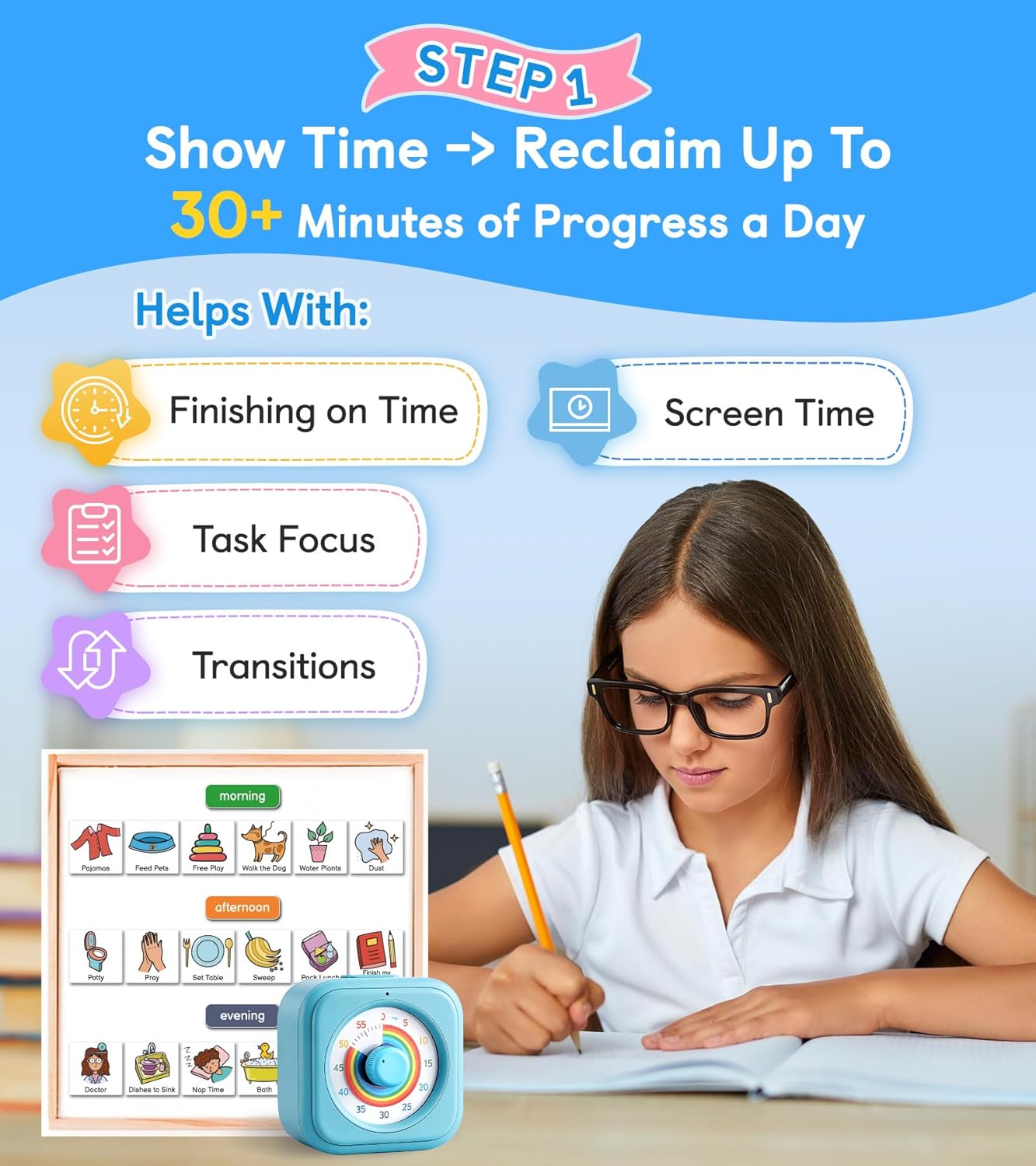 2-in-1 Visual Timer & Magnetic Visual Schedule for Kids | Autism ADHD Time Management Tool with 100+ Routine Chore Chat Magnets, Learning Materials for Home, Classroom, Education