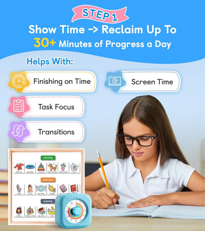 2-in-1 Visual Timer & Magnetic Visual Schedule for Kids | Autism ADHD Time Management Tool with 100+ Routine Chore Chat Magnets, Learning Materials for Home, Classroom, Education
