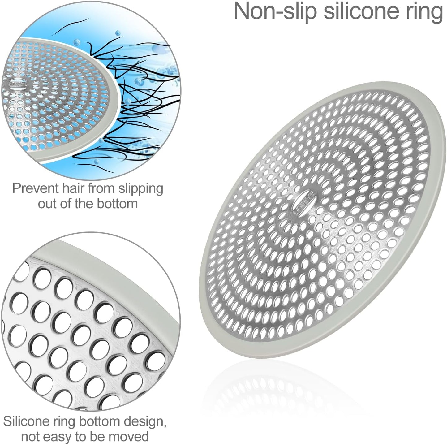 LEKEYE Shower Drain Hair Catcher/Strainer/Stainless Steel and Silicone