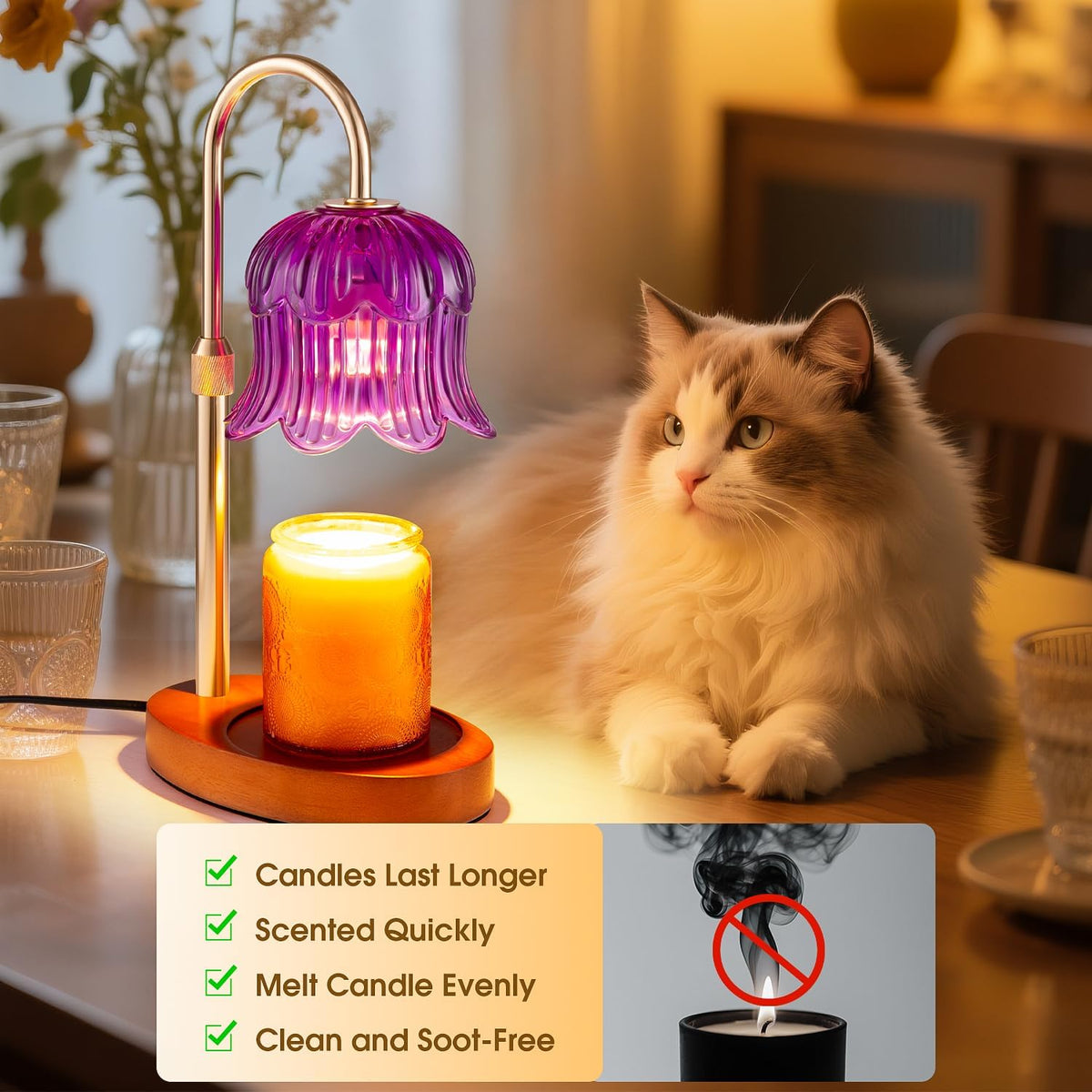 Candle Warmer Lamp Adjustable Timer - Electric Flower Glass Candles Light