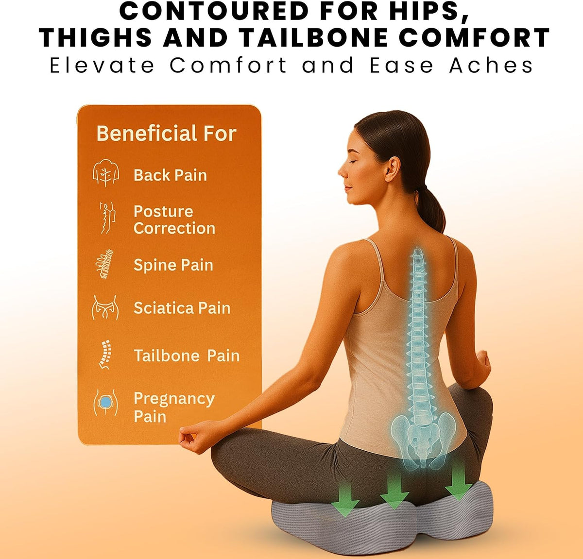 GRAND PITSTOP Seat Cushion Doctors Recommended - Premium Gel & Memory Foam Office Chair Cushion for Car, Airplane- Butt Pillow for Long Sitting Hip & Sciatica Pain Relief - Coccyx,Tailbone (Black)