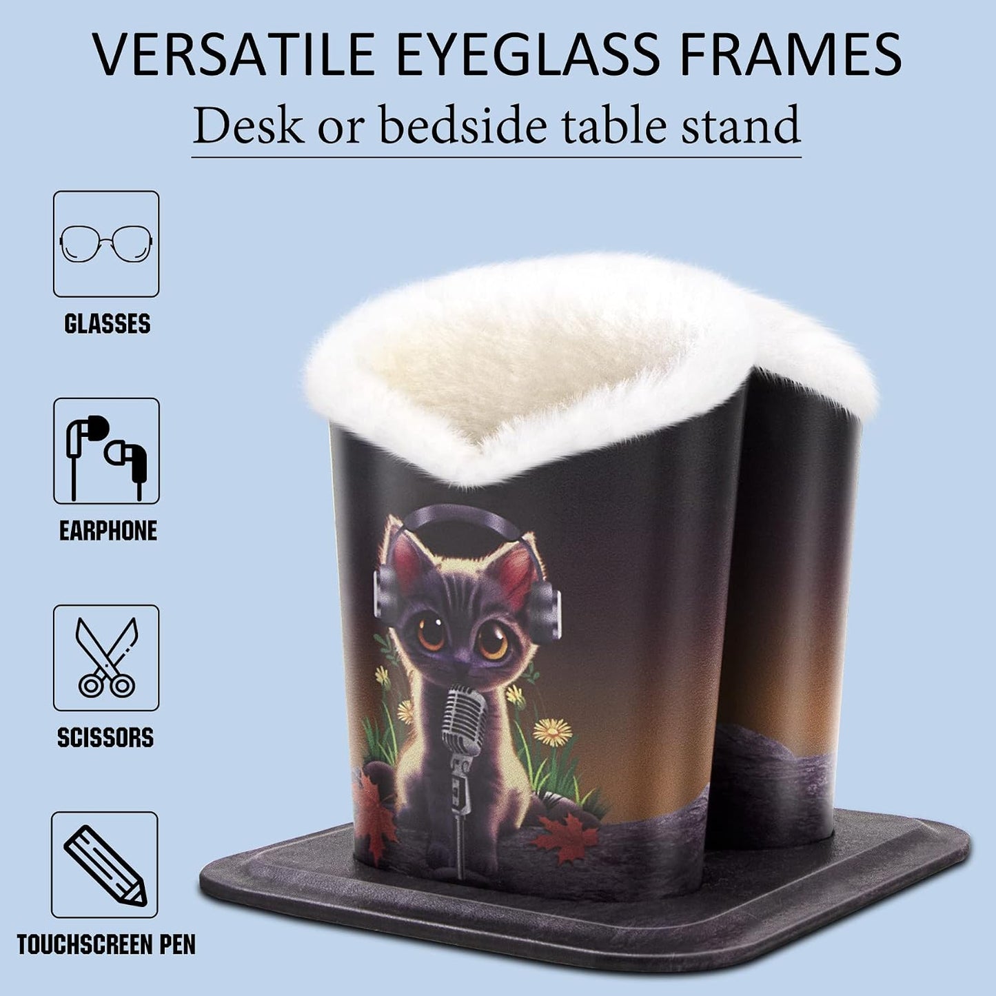 bvya Double Eyeglasses Holder Plush Lined Stand Glasses Protective Holder