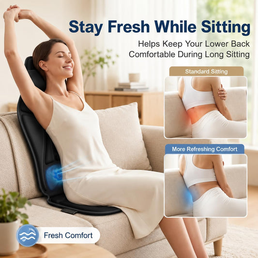 Vibrating Back Massager for Chair with Heat & Cooling, Chair Massager Pad with Adjustable Neck Support, Vibration Massage Seat Cushion for Office Chair Recliner, Home Relaxation