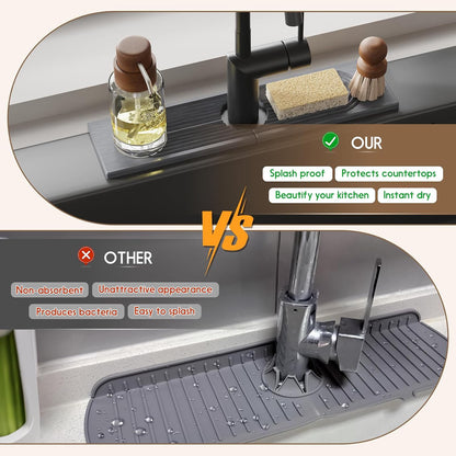 Faucet Mat for Kitchen Sink, Diatomite Quick Drying Tray , 15.8 Inch Kitchen Sink Splash Guard and Bathroom Stone Trays for Counter. Super Absorben.White.