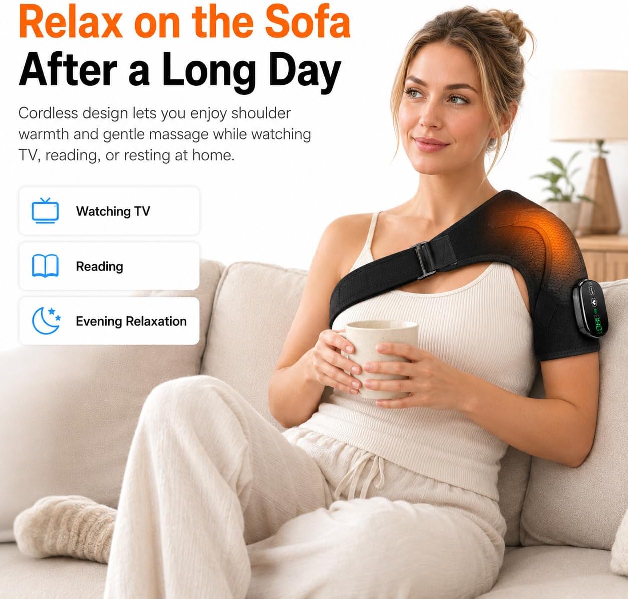 Cordless Shoulder Heating Pad with Massage, Rechargeable Shoulder Massager with Heat, Heated Shoulder Wrap, 3 Heat Levels & 3 Vibration Modes, 5000mAh Battery, Left or Right Shoulder, Black