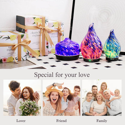Porseme Oil Diffuser 3D Glass Aromatherapy Ultrasonic Humidifier, Air Refresh Auto Shut-Off, Timer Setting, BPA Free for Home Hotel Yoga Leisure SPA Gift 150ml Last 6H - Colors A