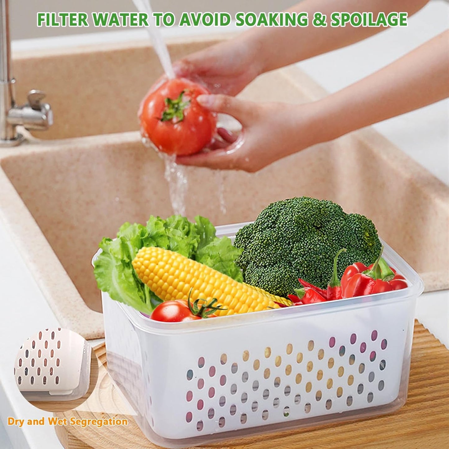 5 PCS Fruit Storage Containers for Fridge, Leakproof Food Storage Containers with Removable Colander, Dishwasher & Microwave Safe, Produce Saver Container Keep Berry Fruit Vegetable Fresh Longer
