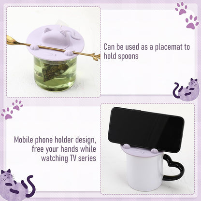 4 Pcs Tea Bag Squeezer 4 Inch Silicone Tea Bag Holder & Squeezer Dishwasher Safe Purple Cute Cat-shaped Cup Silicone Lids Warm Cover Supplies
