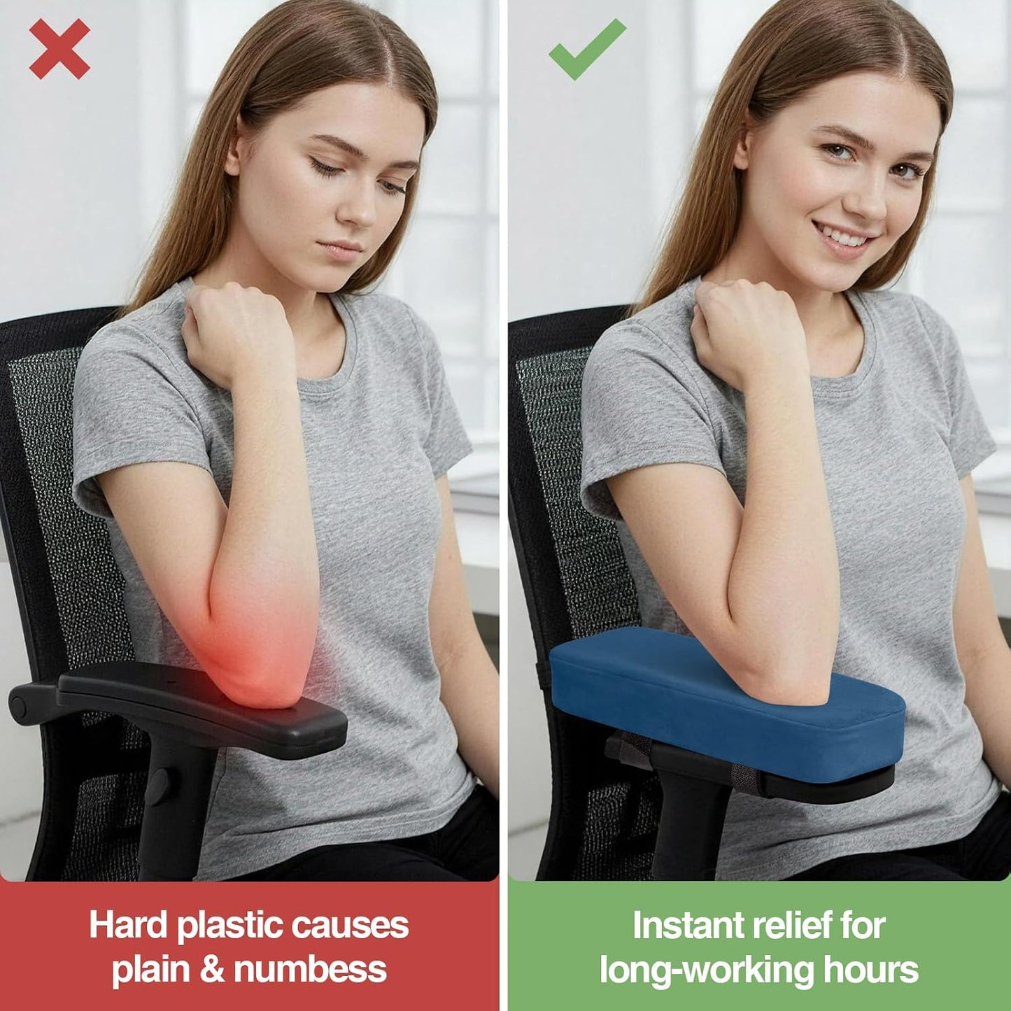 Smiry Memory Foam Office Chair Armrest Pads, Non-Slip Armrest Cushion | Ergonomic Arm Rest Pads with Adjustable Buckles and Straps, Elbow Relief for Desk, Gaming & Wheelchair, Black, Set of 2