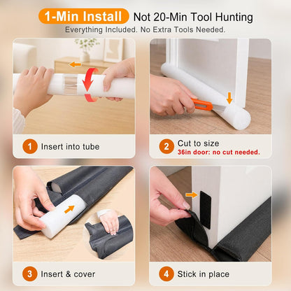 Door Draft Stopper for Bottom of Door, Under Door Draft Blocker with Hook & Loop Fastener, Fits 30–36 Inch Doors, Blocks Cold Air, Dust & Noise