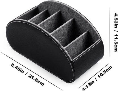 Remote Control Holders Organizer Box with 5 Compartment PU Leather Caddy | Multi-functional Office Desk Storage Caddy Store Tv Remote for Media Player,Brush,Pencil,Glassees&Office Supplies