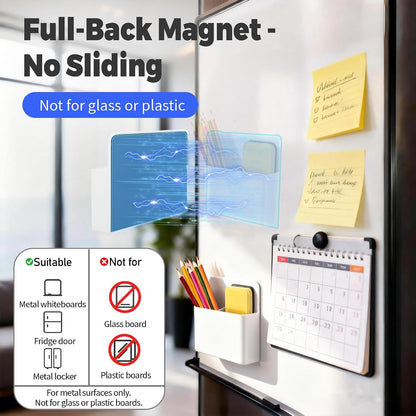 2 Pack Magnetic Pen Holder for Refrigerator & Whiteboard, Full-Back Magnet Dry Erase Marker Holder with Adjustable Divider, Magnetic Marker Holder for White Board Office Desk Locker Accessories, Black