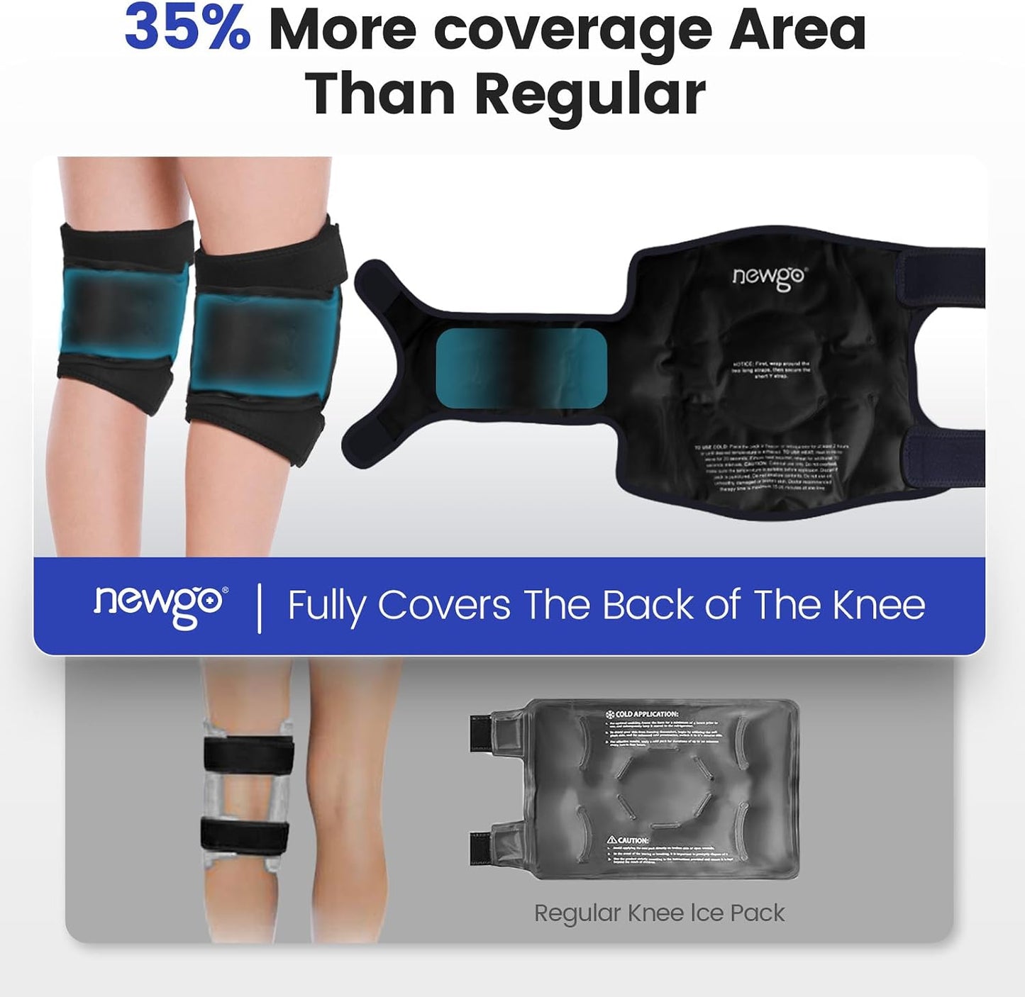 NEWGO Knee Ice Pack Wrap, 360° Full Wrap, Blue | Y-shaped Strap Stays Put, Reusable for Knee Replacement, ACL, Arthritis, Swelling, and Sports Injuries, 21.7" x 9.8"