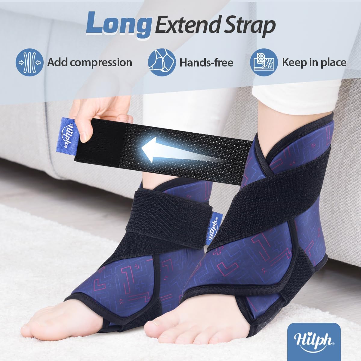 Hilph Ankle Heel Ice Pack Wrap for Swelling, Achilles Tendonitis, Sprain | Longer Strap for Cold Compression Therapy, Flexible Gel Foot Ice Pack Wrap, for Ankle Surgery Recovery, Plantar Fasciitis