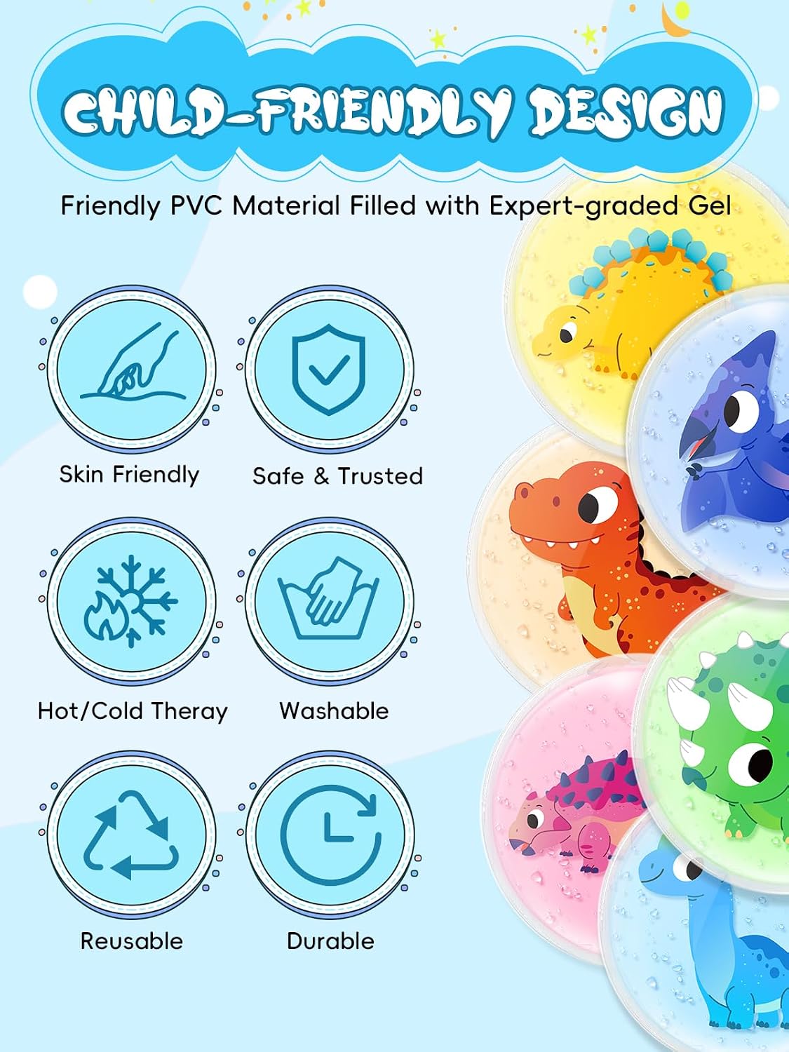 Small Ice Packs, 6 Pcs, Reusable Mini Gel Cold Packs for Injuries, Hot Cold Compress for Kid's Boo Boos, Headaches, Wisdom Teeth, Breastfeeding, Pain Relief, Fever, Mosquito Bite, First Aid 3" X 4.5"