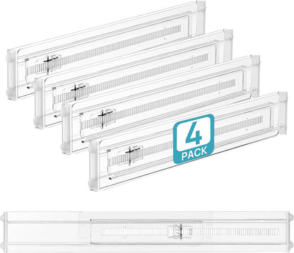 Vtopmart 12 Pack Drawer Dividers for Clothes, 4" High 10.2"-16.5" Adjustable Expandable Dresser Drawer Organizer, Clear Plastic Separators for Dresser, Baby Clothing, Underwear, Cosmetic, Toiletries | Expandable Dresser Drawer Organizer, Clear Plastic