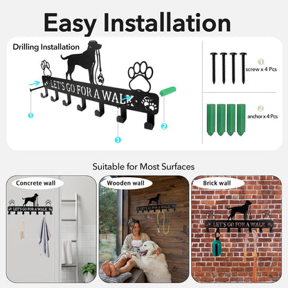 Iron Dog Leash Holder for Wall with 5-Hooks, Doorway Dog Hooks, Dog Accessory Holder