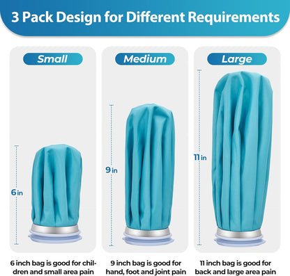 Ice Bags for Injuries Reusable: Ohuhu 3 Packs Ice Cold Packs with 2 Wrap Ice Bag Hot Water Hot & Cold Therapy Pain Relief for Knee Leg Injury No-Leak Waterproof Ice Bags 3 Sizes 6"/9"/11", Light Blue