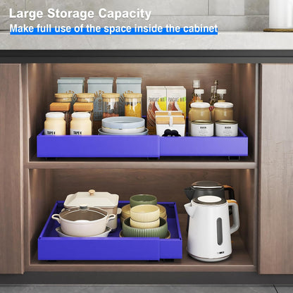 Mustorn 2 Pack Pull Out Cabinet Organizer, Slide Out Drawers for Cabinets, Peel and Stick, Heavy Duty Shelves for Kitchen, Cupboard, Pantry, Bathroom (16.5"D*11.8"W*3.94"H-Black)