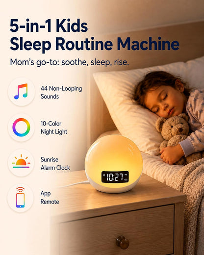 White Noise Sound Machine with Sunrise Alarm Clock for Kids Baby Sleeping