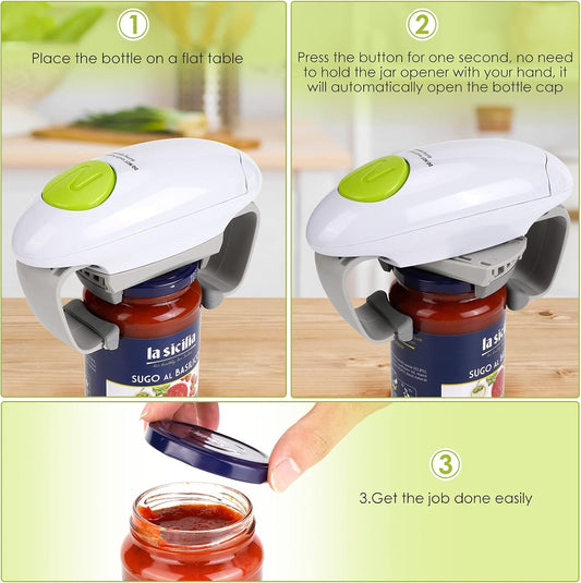 Electric Jar Opener, Kitchen Gadget Strong Tough Automatic Jar Opener For New Sealed Jars,The Hands Free Jar Opener with Less Effort to Open (White)