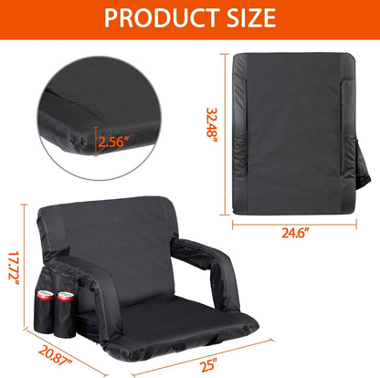 LEMY 20.5"/ 25" Wide Adjustable Stadium Seat for Bleachers Portable Water Resistant Stadium Chair with Back/Arms/Cushion for Outdoor or Indoor