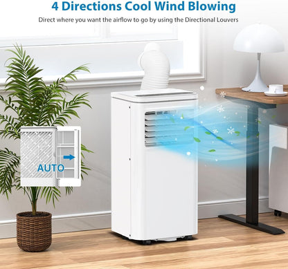 10000 BTU Portable Air Conditioner, 3 In1 Cooling Dehumidifier Fan, Quiet Fast Cooling, 4 Way Swing, LED Display, Remote, 24H Timer, 360° Wheels, Window Kit, Cools Rooms Up to 450 Sq.ft