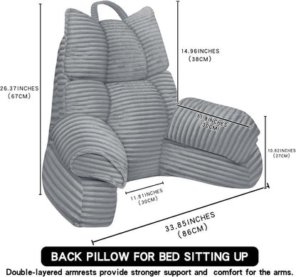 Reading Pillow for Bed with Arms, Back Support, Memory Foam（Grey Black）