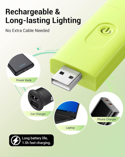 DEWENWILS USB Rechargeable Book Reading Light, LED Clip on Booklight Green | Blue Light Blocking, Amber & Warm White, Flexible Lighting Angle, Compact & Lightweight for Plane, Train, Car Traveling
