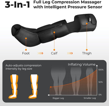 Nekteck Leg Compression Massager with Heat for Circulation and Pain Relief | Full Leg Air Compression Boots, 2 Heats, 6 Modes, 3 Intensities, Zipper Design, HSA Eligible Gifts for Women Men Athletes Gym