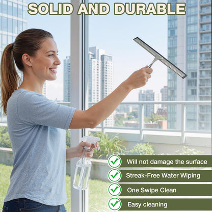 FARMER 10-Inch Shower Squeegee for Glass Doors, Windows and Mirrors, Black | Suction Wall Hook, Over-Door Hook, Non-Scratch Blade with Quiet Glide for Multi-Surface Cleaning on Glass, Tile and Mirrors
