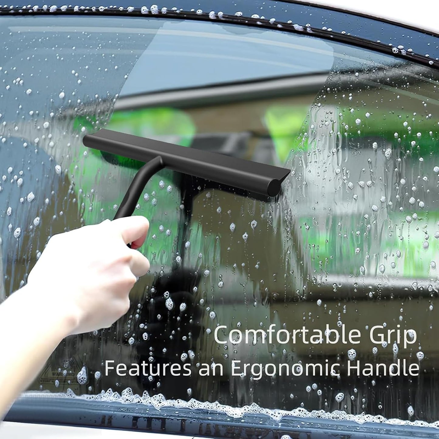 ecooe Shower Squeegee for Glass Doors,11" Shower Glass Cleaner | Silicone Streak-Free Wiper with Hanger and Stainless Steel Core for Bathroom, Kitchen & Car Windows, Black
