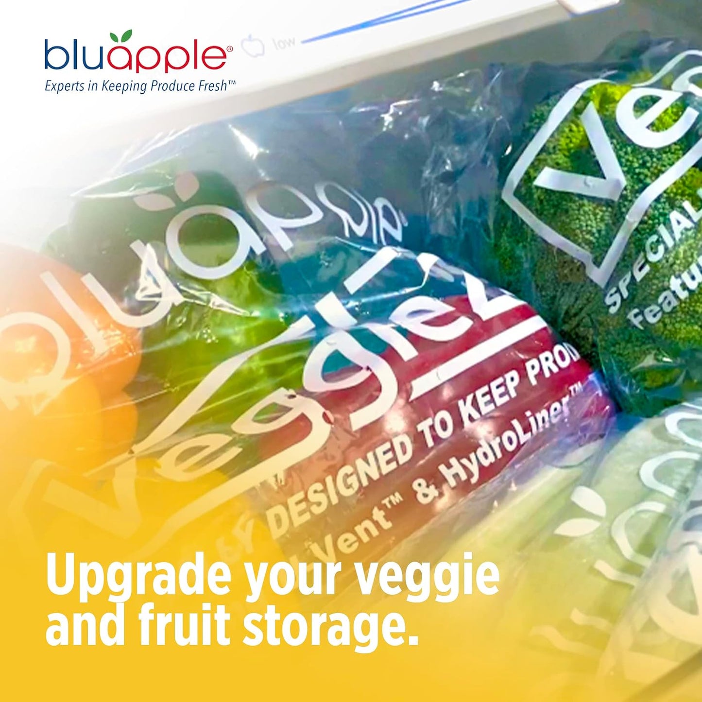 Bluapple Produce Saver Ethylene Gas Absorber - Fresh Fruit & Vegetable Storage for Refrigerator Crisper, Shelves & Fruit Bowls, Produce Keeper, Fruit Saver, Kitchen Must Haves, BPA-Free - 2-Pack