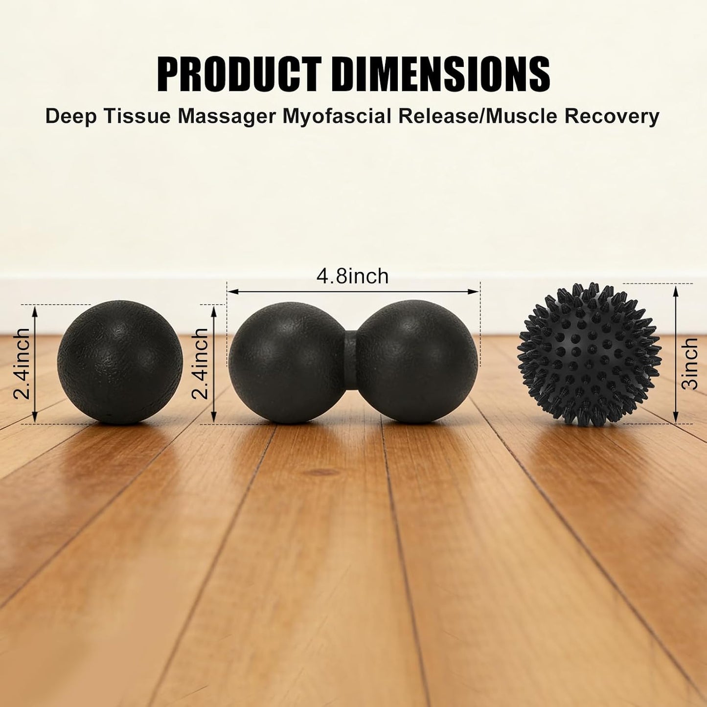 3-in-1 Massage Ball Set, Peanut Ball, Spiky, Lacrosse for Plantar Fasciitis | Includes peanut, spiky & lacrosse balls. For yoga, myofascial release, deep tissue massage, back neck shoulder pain relief.