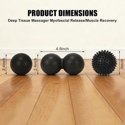 3-in-1 Massage Ball Set, Peanut Ball, Spiky, Lacrosse for Plantar Fasciitis | Includes peanut, spiky & lacrosse balls. For yoga, myofascial release, deep tissue massage, back neck shoulder pain relief.