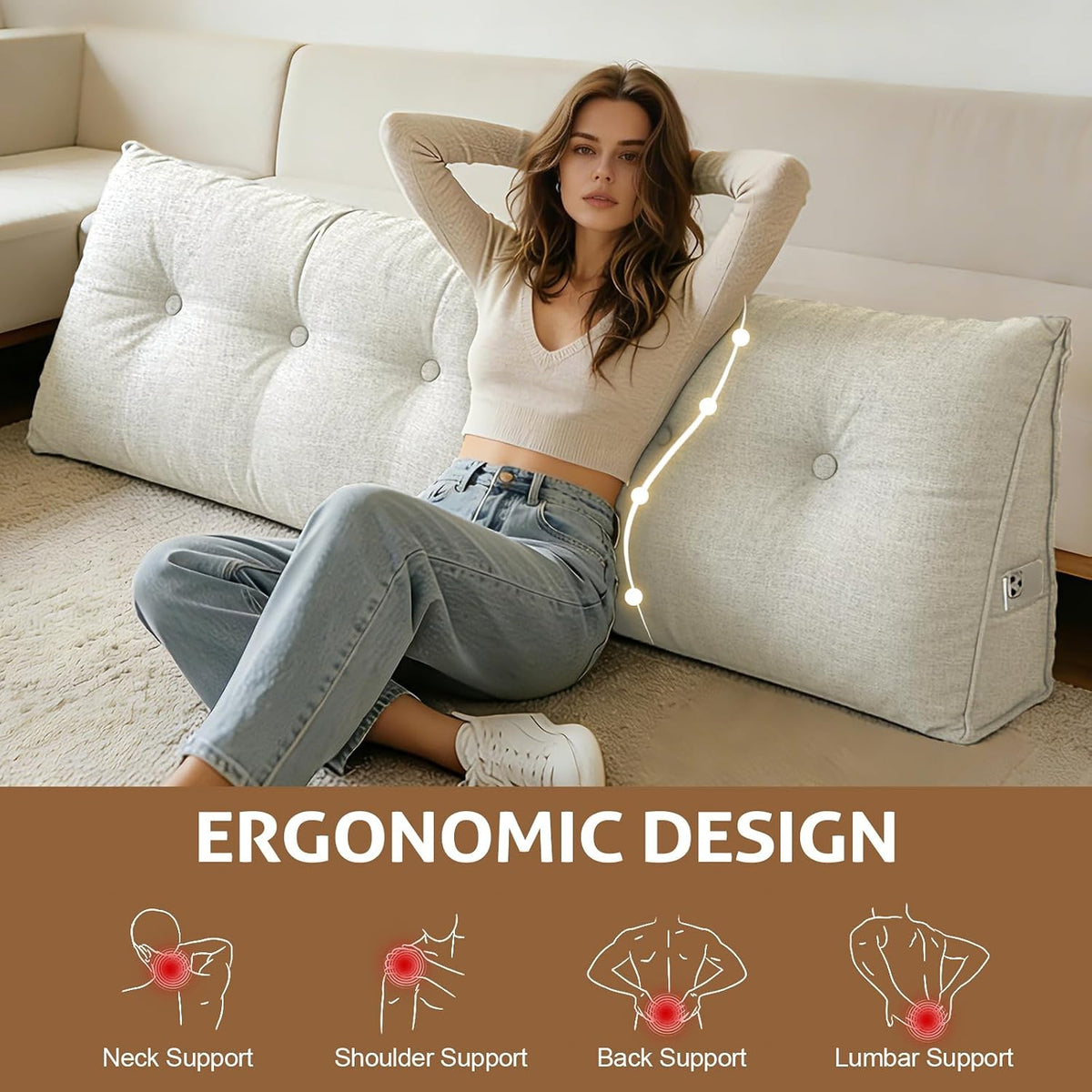 Wedge Pillow – Reading & Bed Rest Pillow for Sitting in Bed, Couch, or Floor, Multi-Purpose Headboard Wedge for Sleeping, After Surgery, Leg & Back Support, Neck Cushion & Washable Cover, Dark Gray