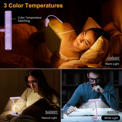 Gritin 19 LED Rechargeable Book Light for Reading in Bed | Eye Caring 3 Color Temps,Stepless Dimming Brightness,Memory Function,90 Hrs Runtime Lightweight Clip on Light for Book Lovers