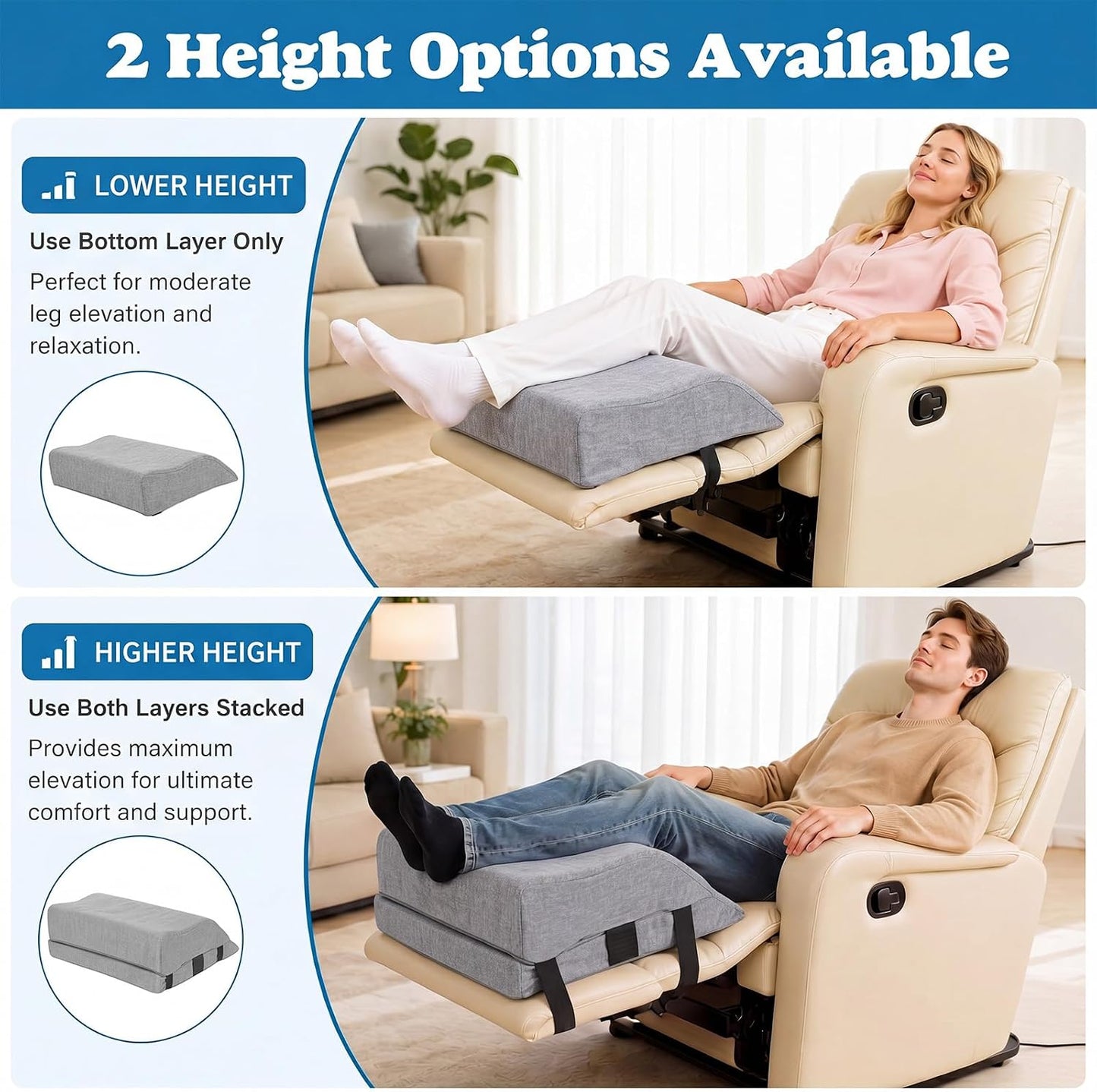 Junkin Adjustable Recliner Leg Rest Cushion Leg Elevation Pillow Linen Foot Rest Cushion Legs Wedge Pillow for After Surgery Sleeping Chair Bed Sofa Couch Blood Circulation