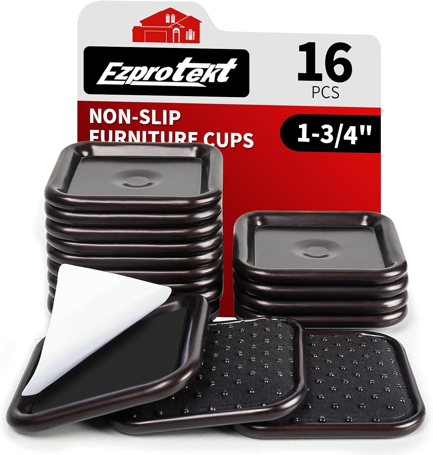 Ezprotekt 1.63" Round Carpet Bottom Furniture Caster Cups, 16 Pcs Reusable Furniture Coasters, Felt Furniture Sliders Pads to Protect Hardwood, Tile or Carpetd Floors from Scratches (Dark Brown)