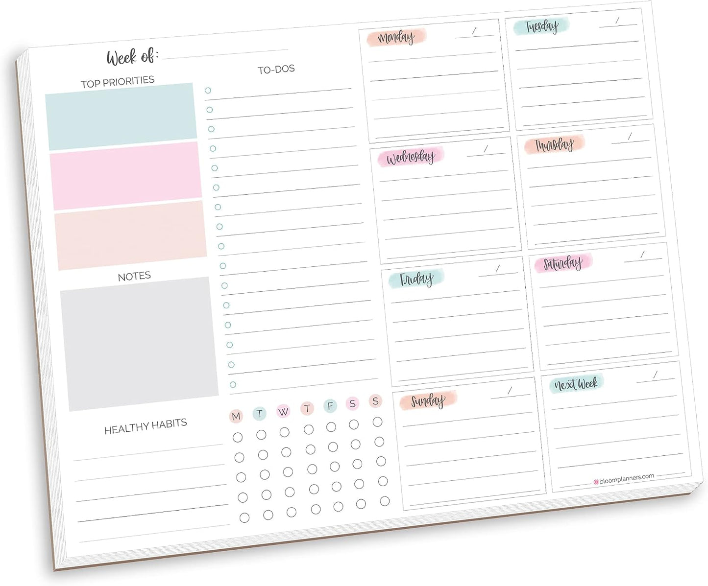 bloom daily planners Horizontal Weekly Magnetic Meal Planning Pad for Fridge with Tear-Off Grocery Shopping List - Hanging Food/Menu Organizer Notepad with Magnets - 8.5” x 11” - Lemons