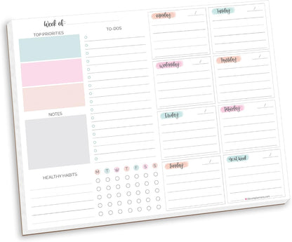 bloom daily planners Horizontal Weekly Magnetic Meal Planning Pad for Fridge with Tear-Off Grocery Shopping List - Hanging Food/Menu Organizer Notepad with Magnets - 8.5” x 11” - Lemons